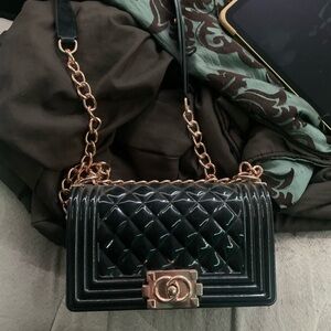 Black Quilted Crossbody Bag with Gold Chain